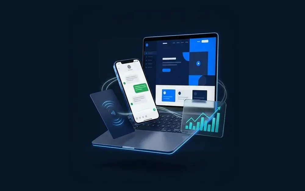 A website, a WhatsApp chat, an NFC card and a growth chart working together