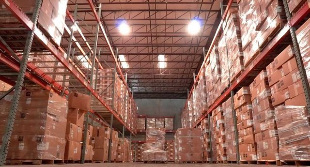Pallets staged inside the warehouse