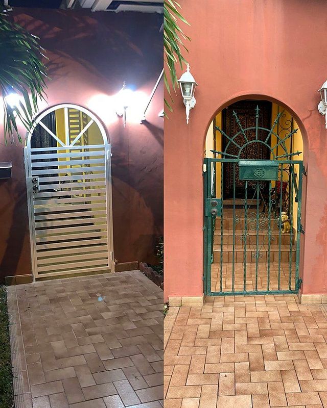 Pedestrian gates at a front entrance