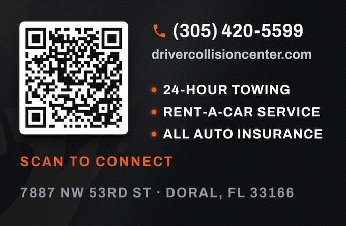 Driver's Collision Center, back of the printed card